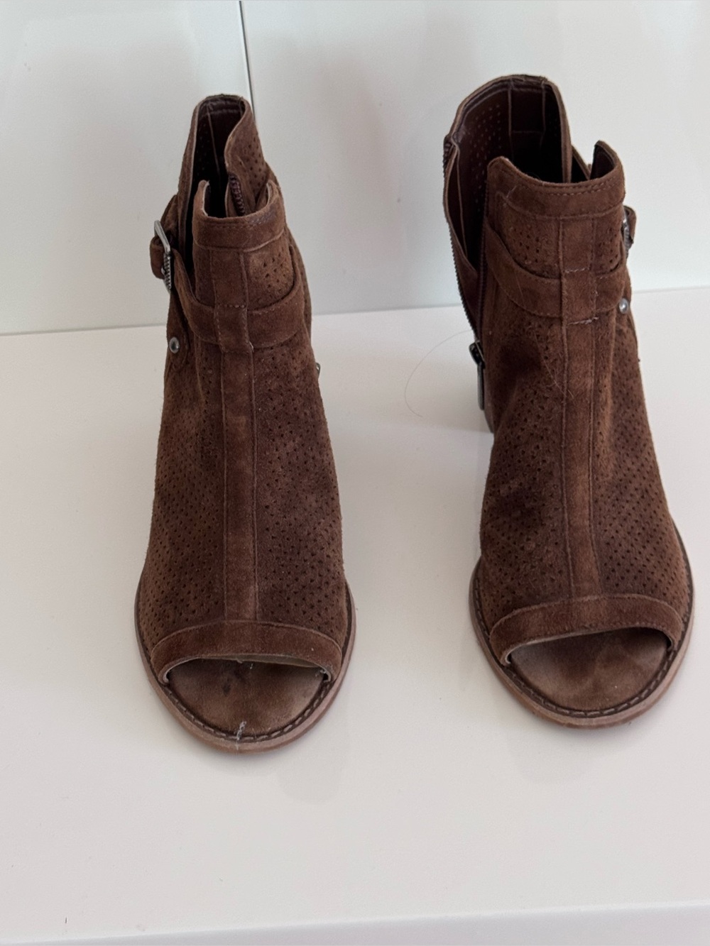 Vince Camuto Brown Suede Peep-Toe Ankle Booties